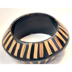 CHUNKY BICONE BANGLE BRACELET VINTAGE LUCITE WOOD BAMBOO 1.5" KENNETH JAY LANE